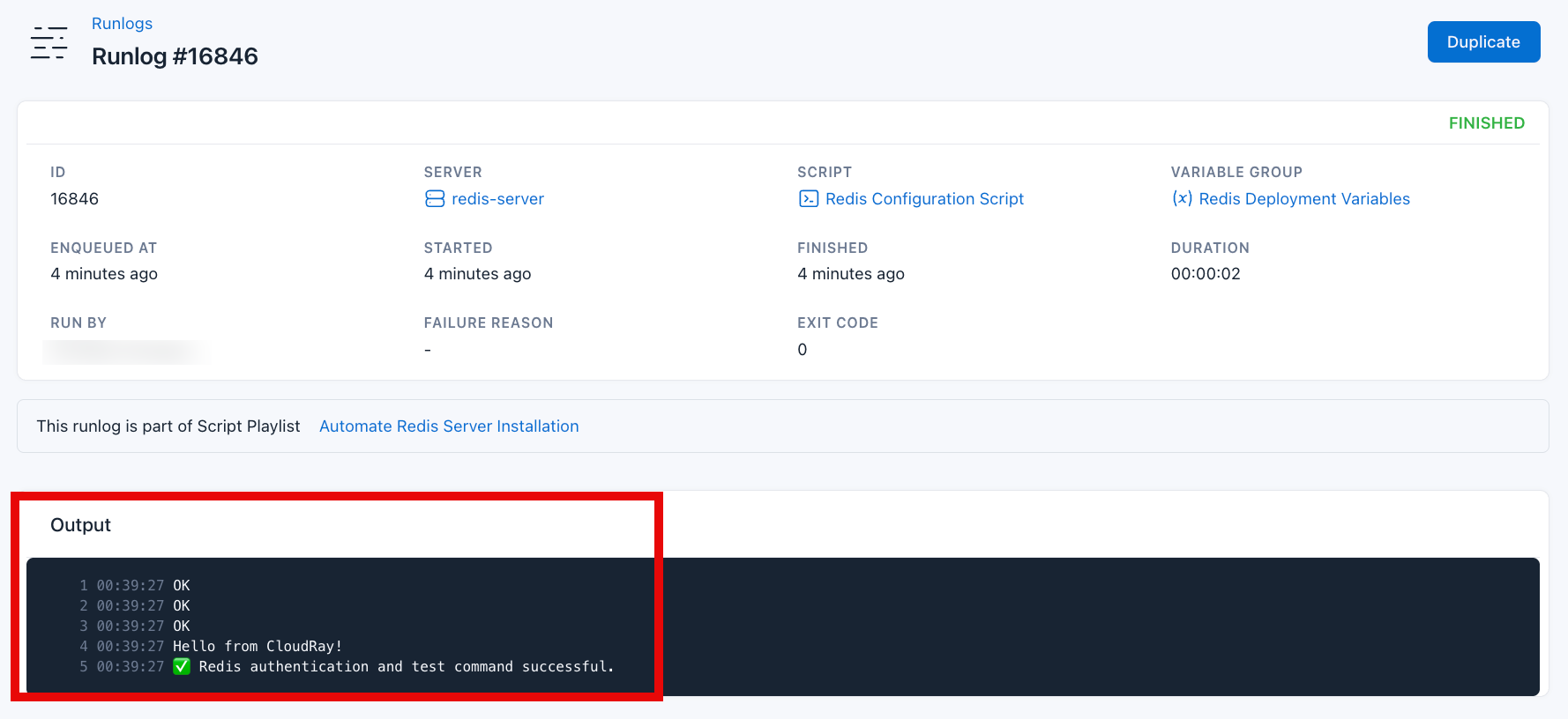 Screenshot of the result of all the script from the script playlist