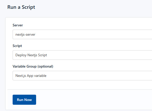 Screenshot of running the deploy Next.js script