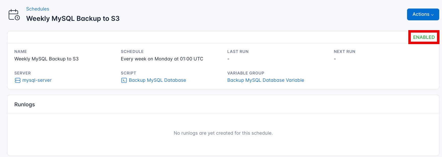 Screenshot of the location of enabled schedule