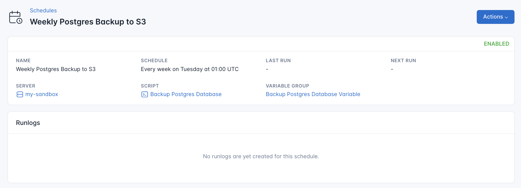 Screenshot of the location of enabled schedule