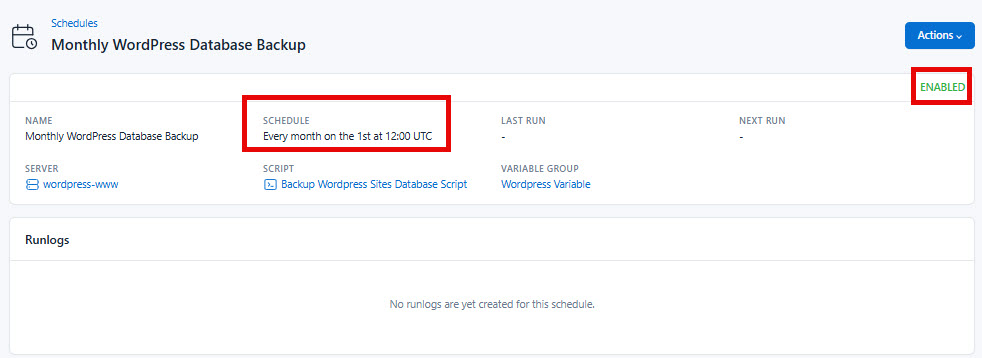 Screenshot of the location of enabled schedule