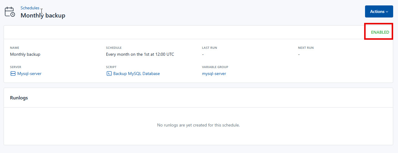 Screenshot of the location of enabled schedule