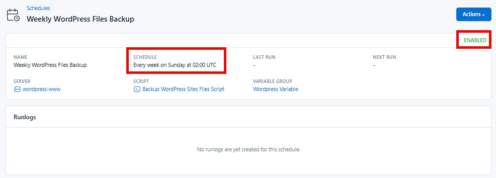 Screenshot of the location of enabled schedule