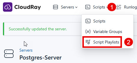 Locate the script playlist in CloudRay interface