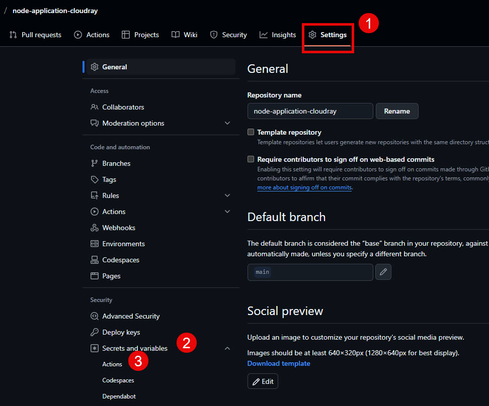 Screenshot of first addition of GitHub secret step