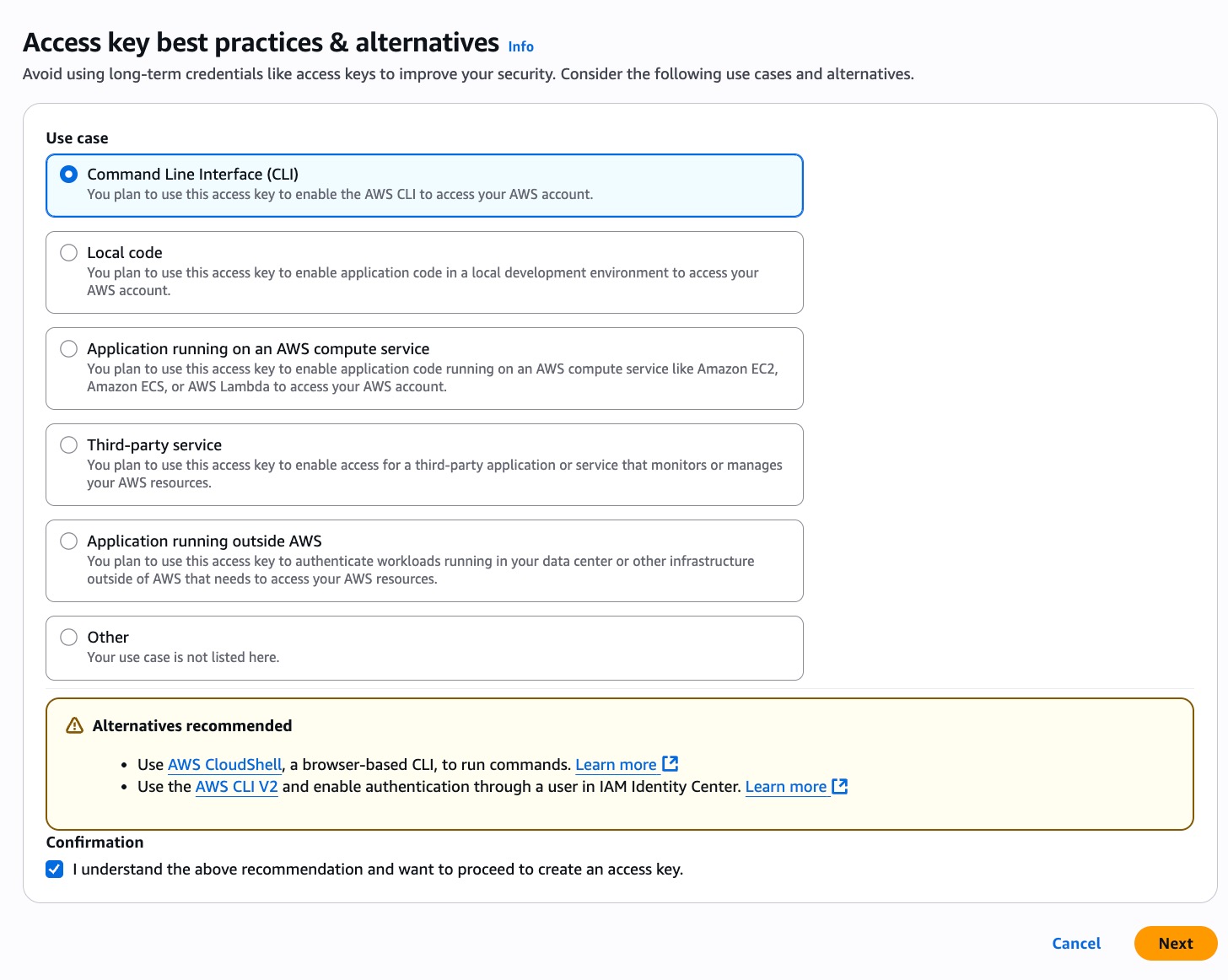 screenshot of selecting CLI
