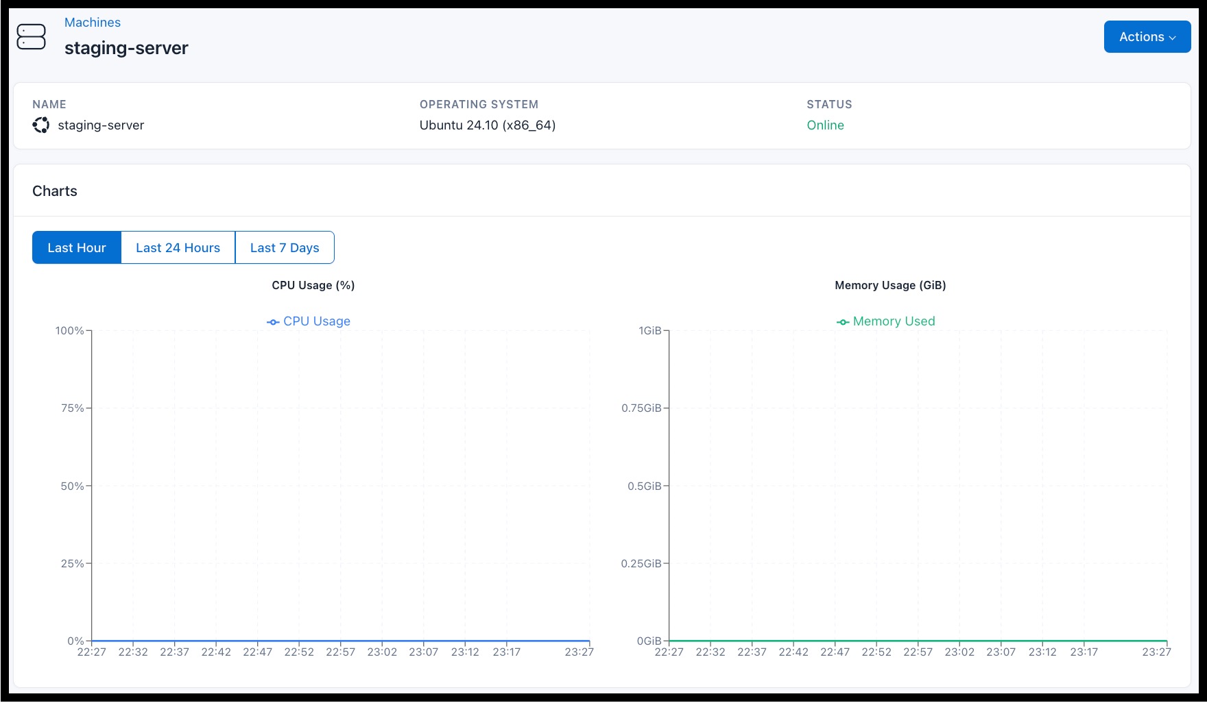 Screenshot showing the connected machine metrics