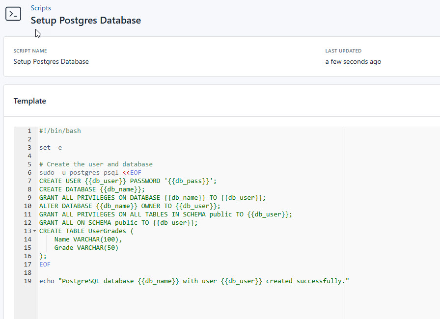 Screenshot of setting up the database