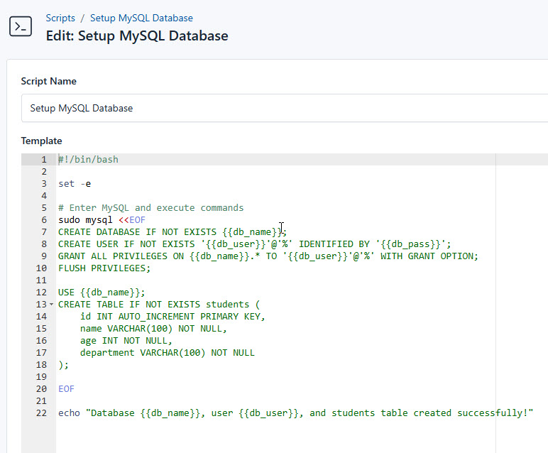 Screenshot of adding a new deploy script
