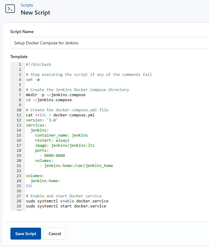 Screenshot of adding a new deploy script