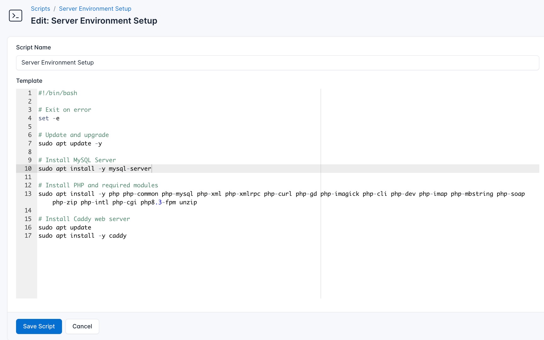CloudRay WordPress server setup script configuration