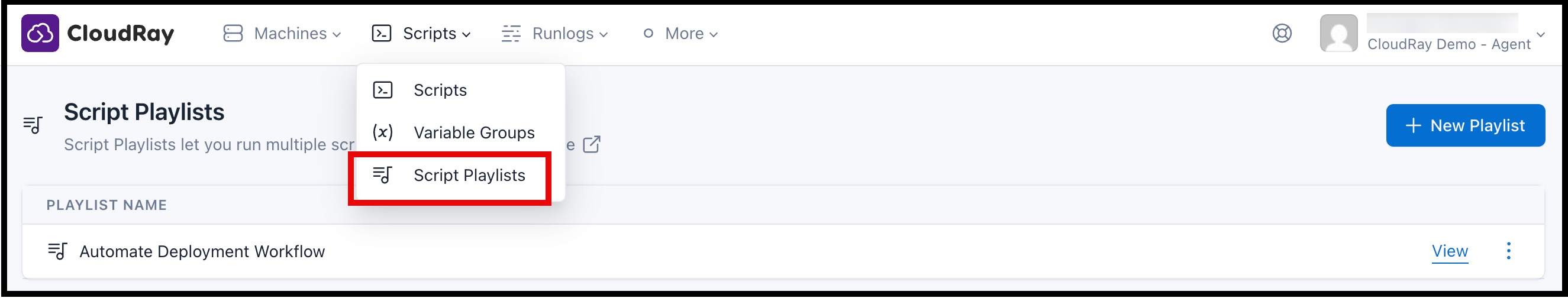 Screenshot showing script playlists