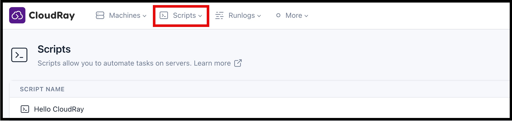 Screenshot of showing scripts