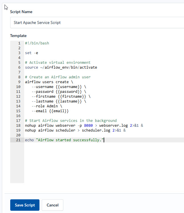 Screenshot of starting apache service