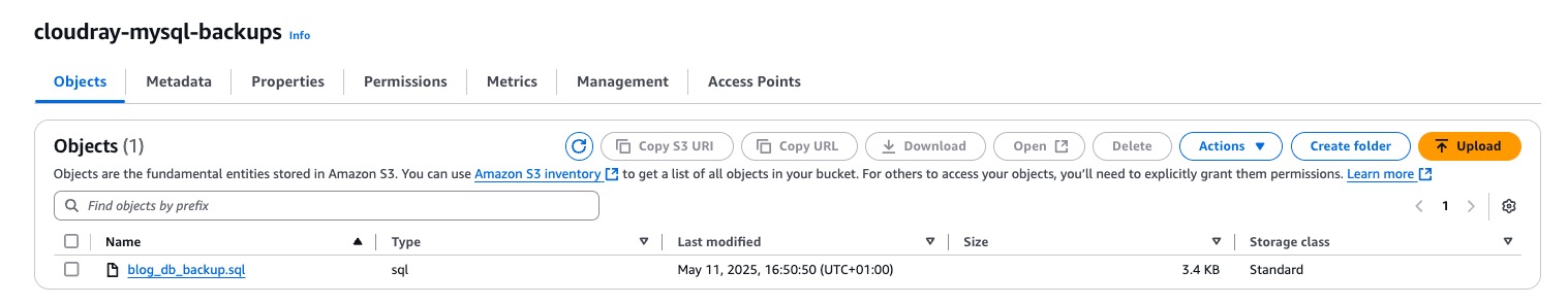screenshot showing successful backup to s3