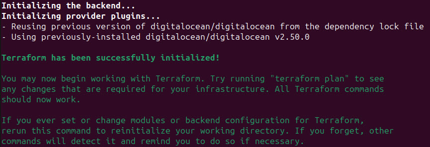 Screenshot of successful initiallisation