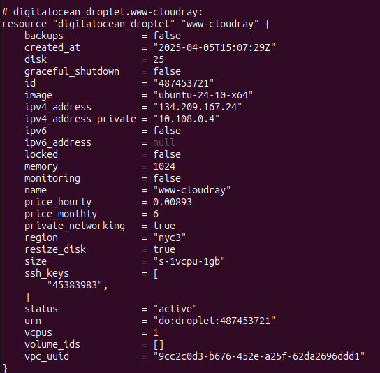 Screenshot of showing server details