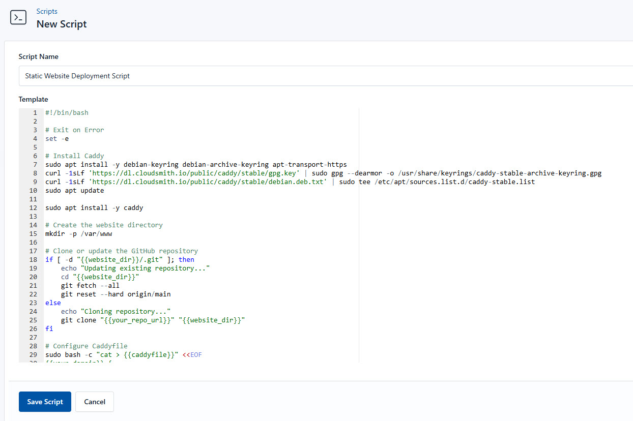 Screenshot of an updated deployment script