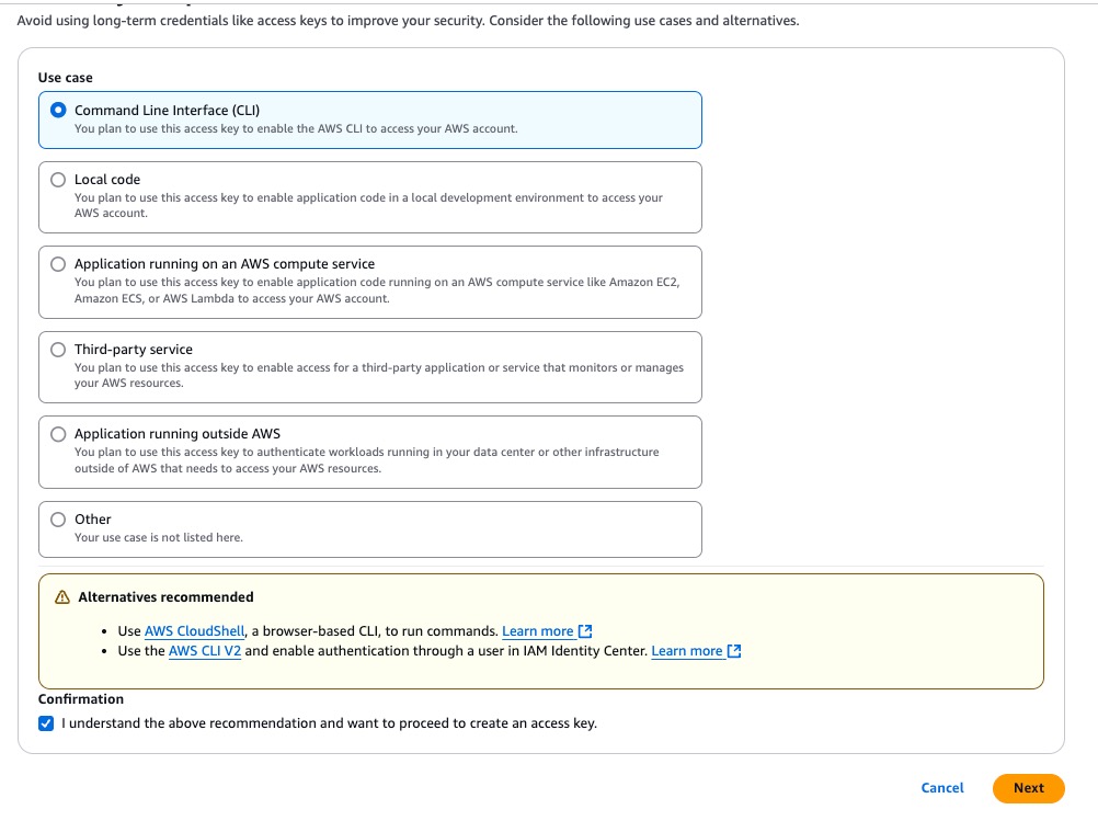 Screenshot of use case selection