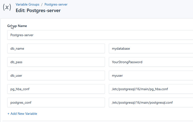 Screenshot of adding a new variable group