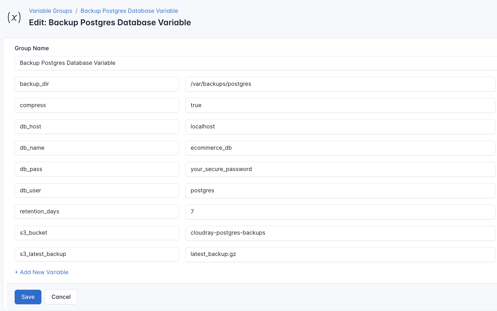 CloudRay variable group