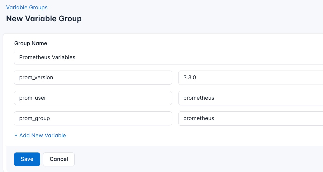 Screenshot of adding a new variable group