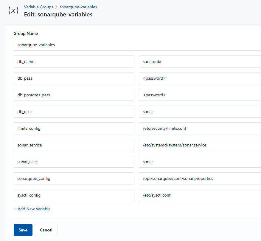 Screenshot of adding a new variable group