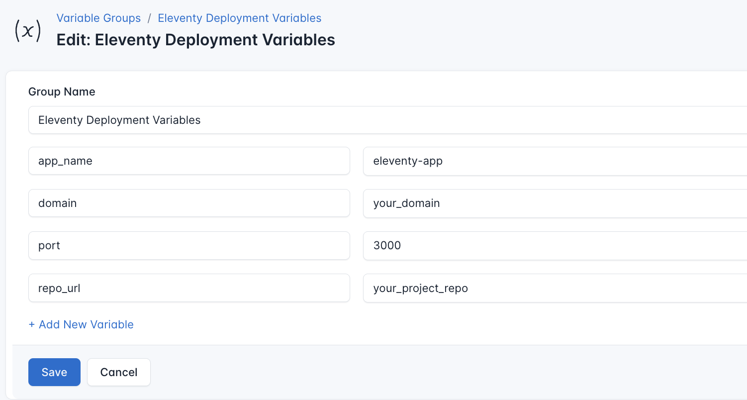 Screenshot of adding a new variable group