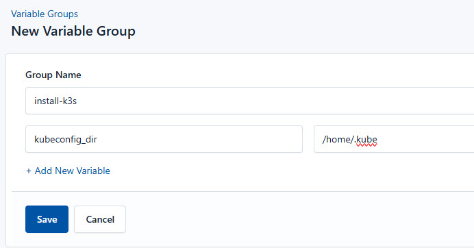 Screenshot of adding a new variable group