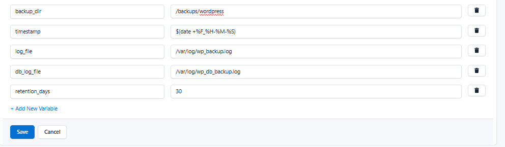 Screenshot of adding a new variable group