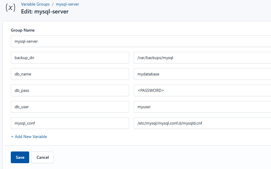 Screenshot of adding a new variable group
