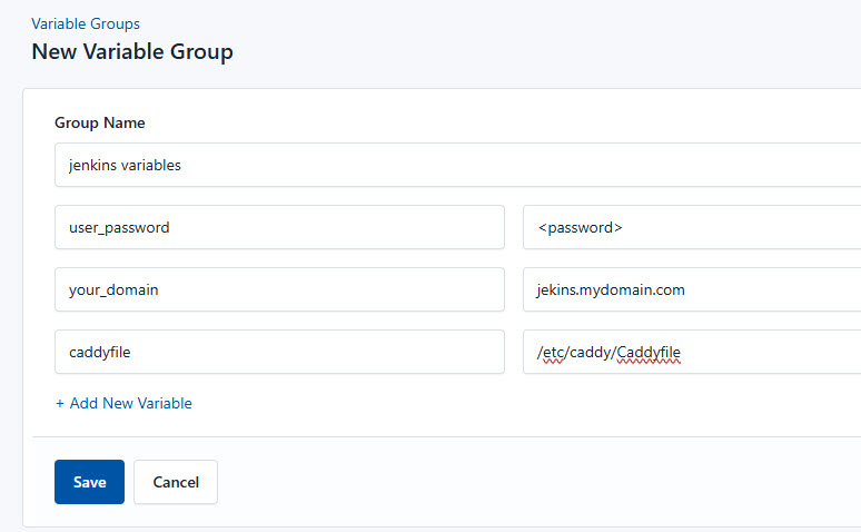Screenshot of adding a new variable group