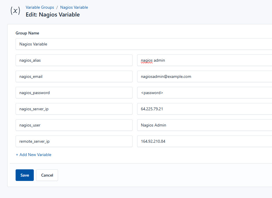 Screenshot of adding a new variable group