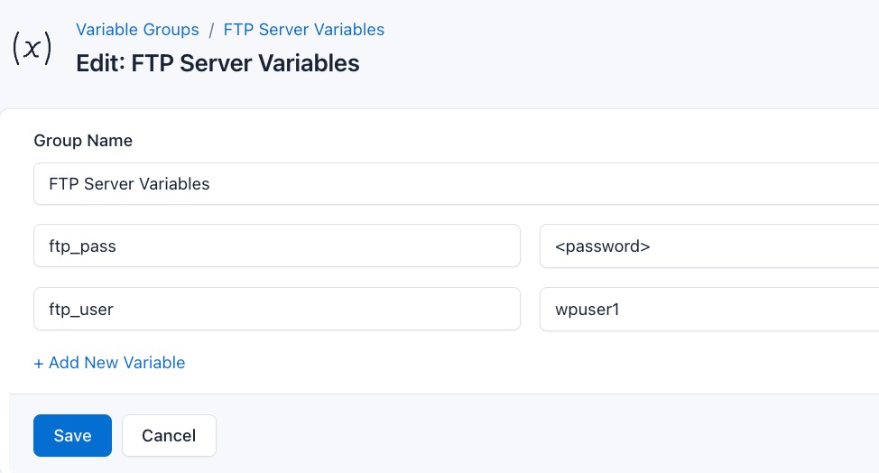 Screenshot of adding a new variable group