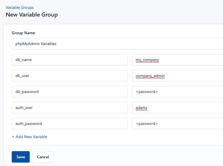 Screenshot of adding a new variable group