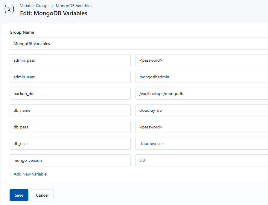 Screenshot of adding a new variable group