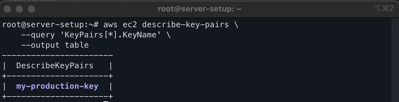 Screenshot to the terminal representation of AWS configuration