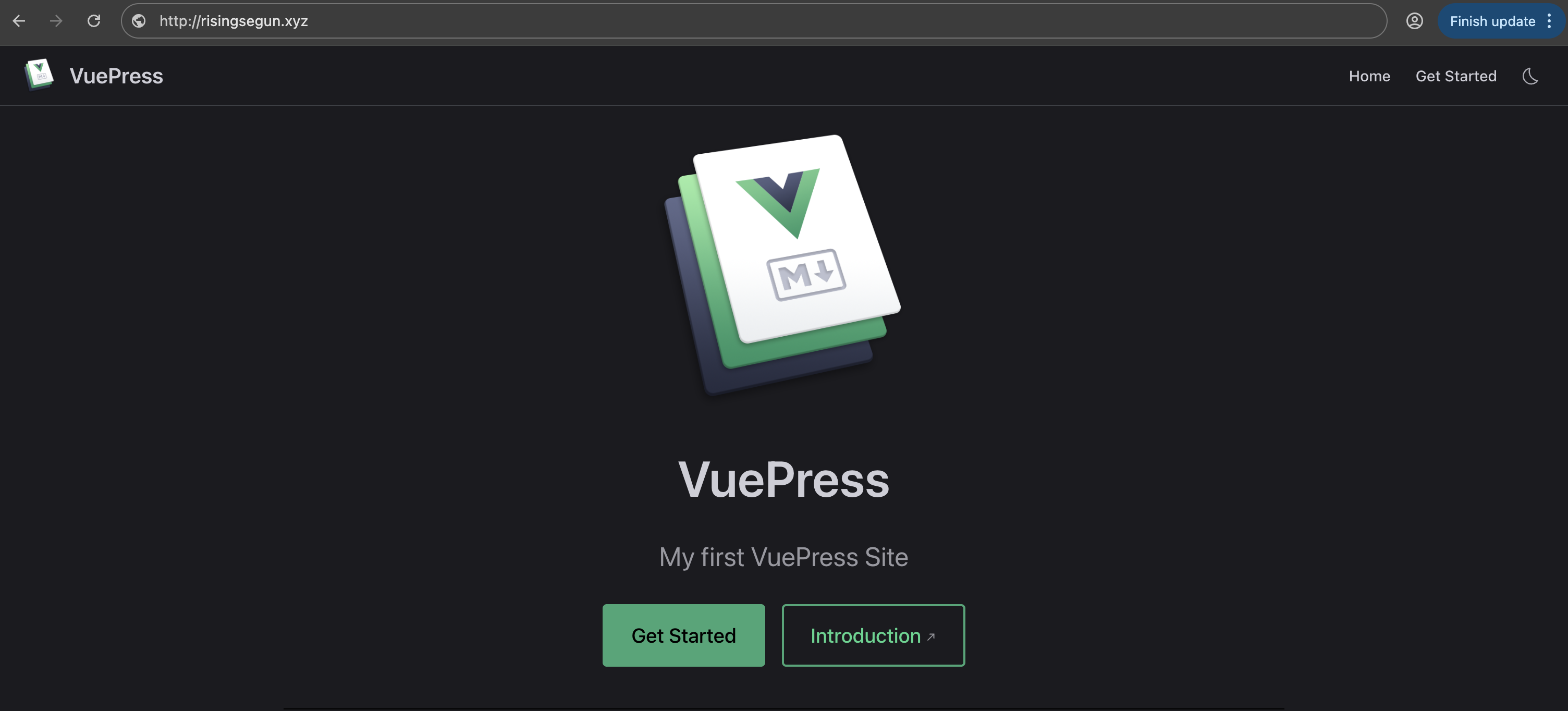 Screenshot showing VuePress Site running